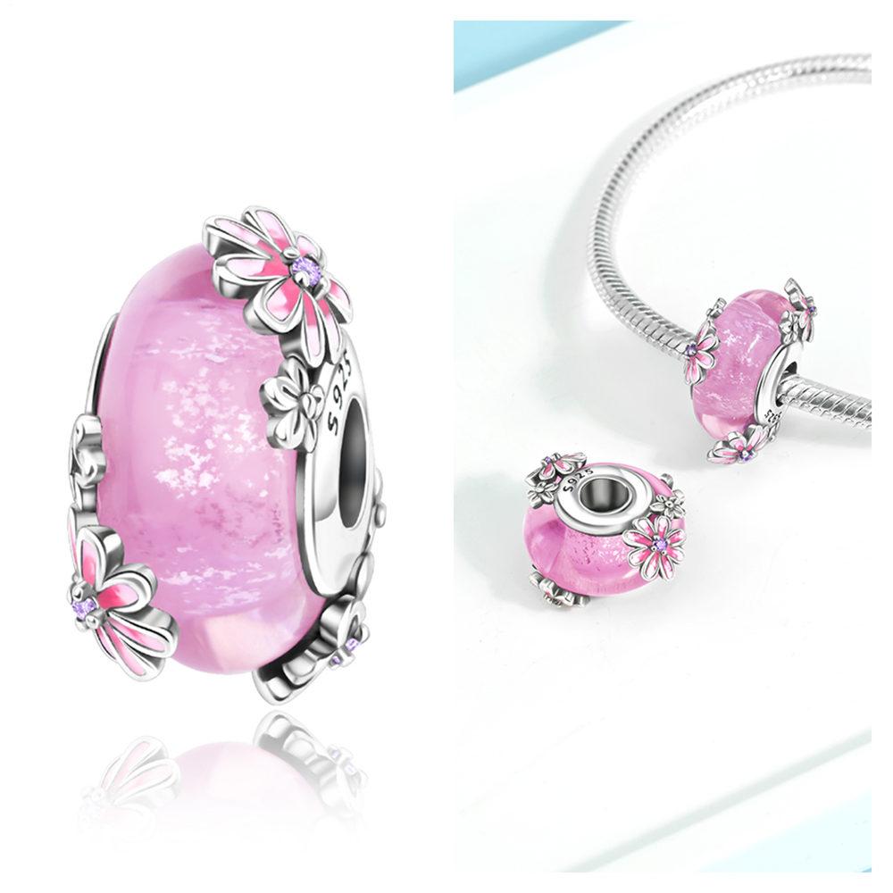 Authentic Certified Pink Glass Bead Blue Romantic Bead Charms Compatible With Bracelets Charm Bead Charms Copper Women Diy Jewellery Making