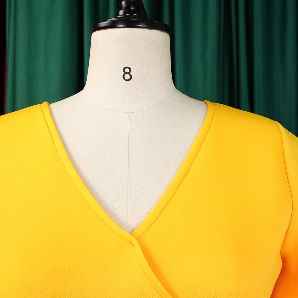 Abito estivo da donna Taglie forti Manica svasata Scollo a V Temperamento alla moda Abiti con gonna ampia e orlo