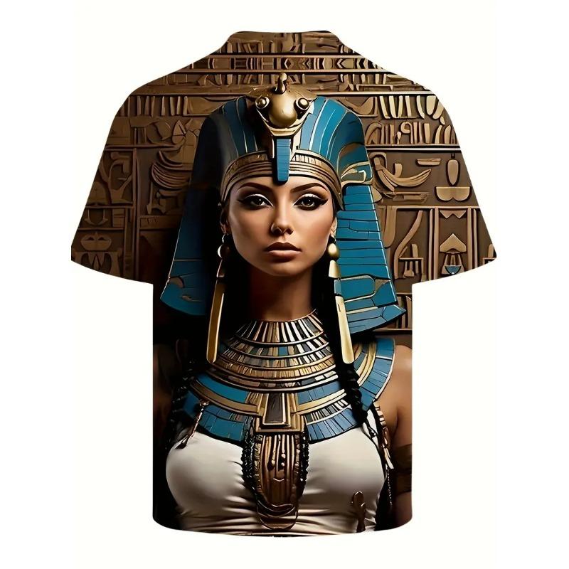 Large Men's Egyptian Pharaoh Mural Pattern 3D Printed Men's Round Neck Short Sleeved T-shirt Summer Fashion T-shirt Casual Comfortable Versatile Top
