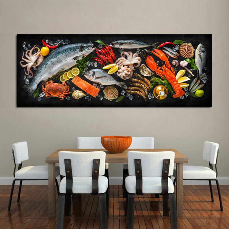 Kitchen Themed Wall Art Decor Canvas Painting Fish and Seafood Posters and Prints Pictures for Dining Room Cuadros No Frame
