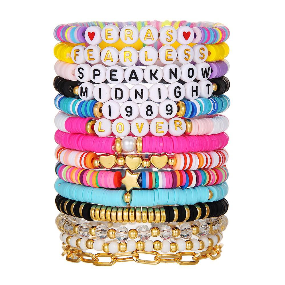 Taylor Swift Fan Colorful Soft Clay Bracelet Set - Handmade English Name Jewelry for Women