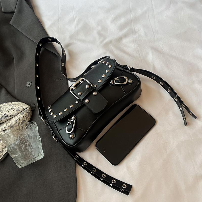 Trendy Punk Style Armpit Bag Large Capacity Underarm Bag Vintage Style Handbag Rivet Design Shoulder Bag For Women