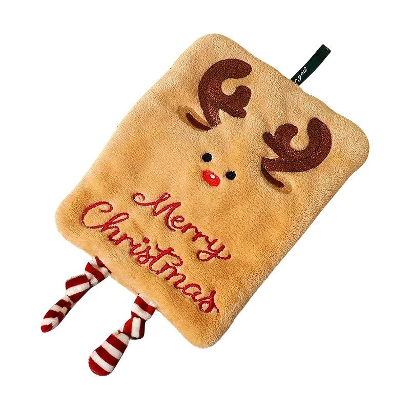 Merry Christmas Hand Towel, Thickened Coral Fleece Cartoon Cute Extended Rope Christmas Hand Towel, Water-Absorbent Quick-Drying