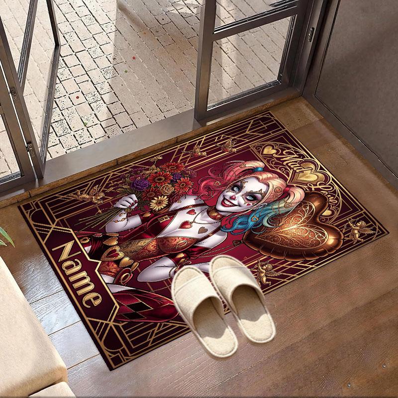 Custom Name Personalized Harley Quinn Print Carpet, Versatile Home Decor Rug, for Playroom, Apartment, Balcony, Entryway, Hallway Gift