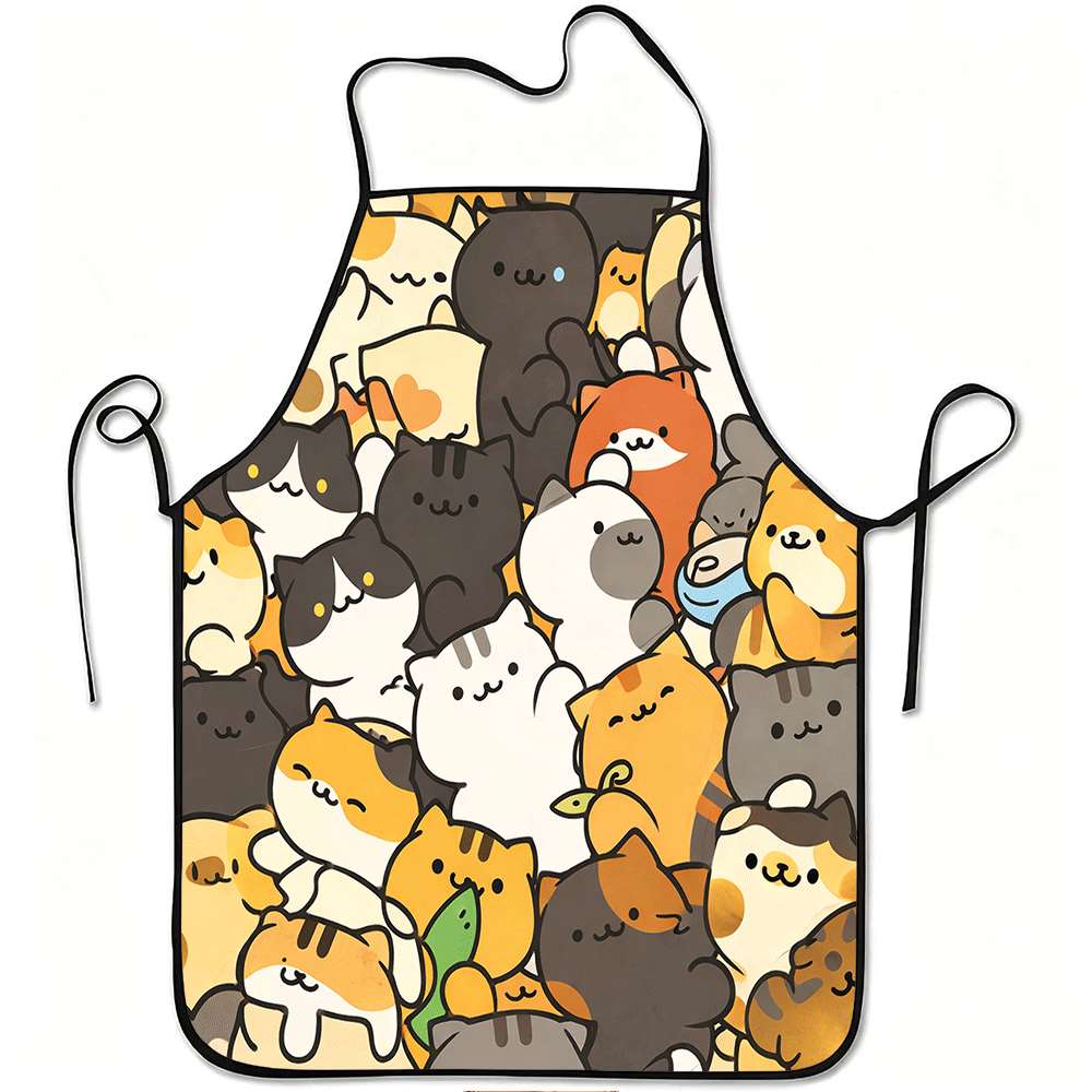 1pc Cute Kitten Apron Suitable for Cooking, Gardening & Crafting - Adjustable Waistband, Durable Easy-Clean Polyester Apron with Cat Pattern for &, Ki