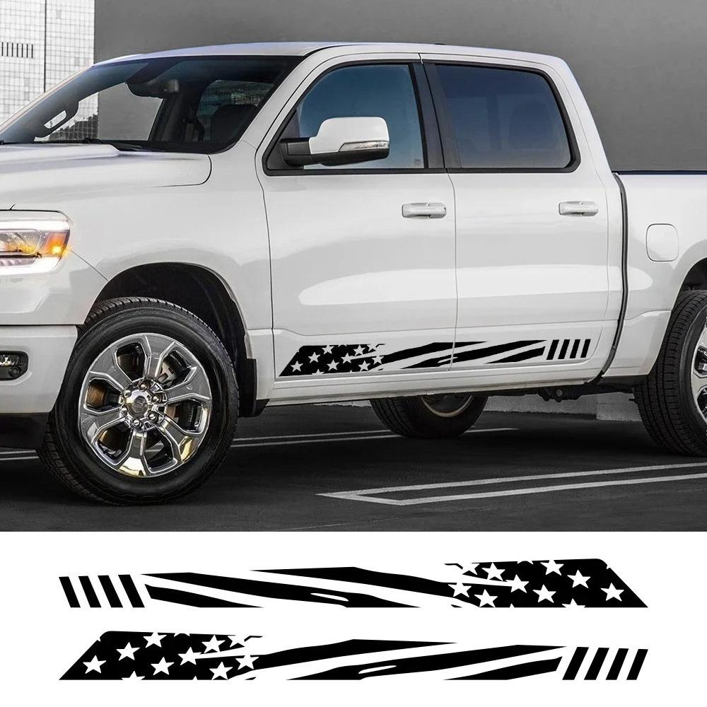2PCS Pickup Door Side Stars Stripes Stickers For Ford F150 Ranger Toyota Hilux Tacoma Dodge RAM Dmax Auto Decoration Accessories