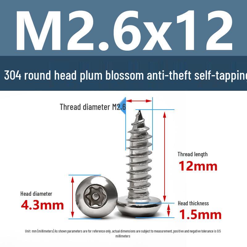 Yigu 304 Anti-Theft Torx Pin Self-Tapping Screws: M2-M5 Round Head, Mushroom Head, Pointed Tail Wood Screws