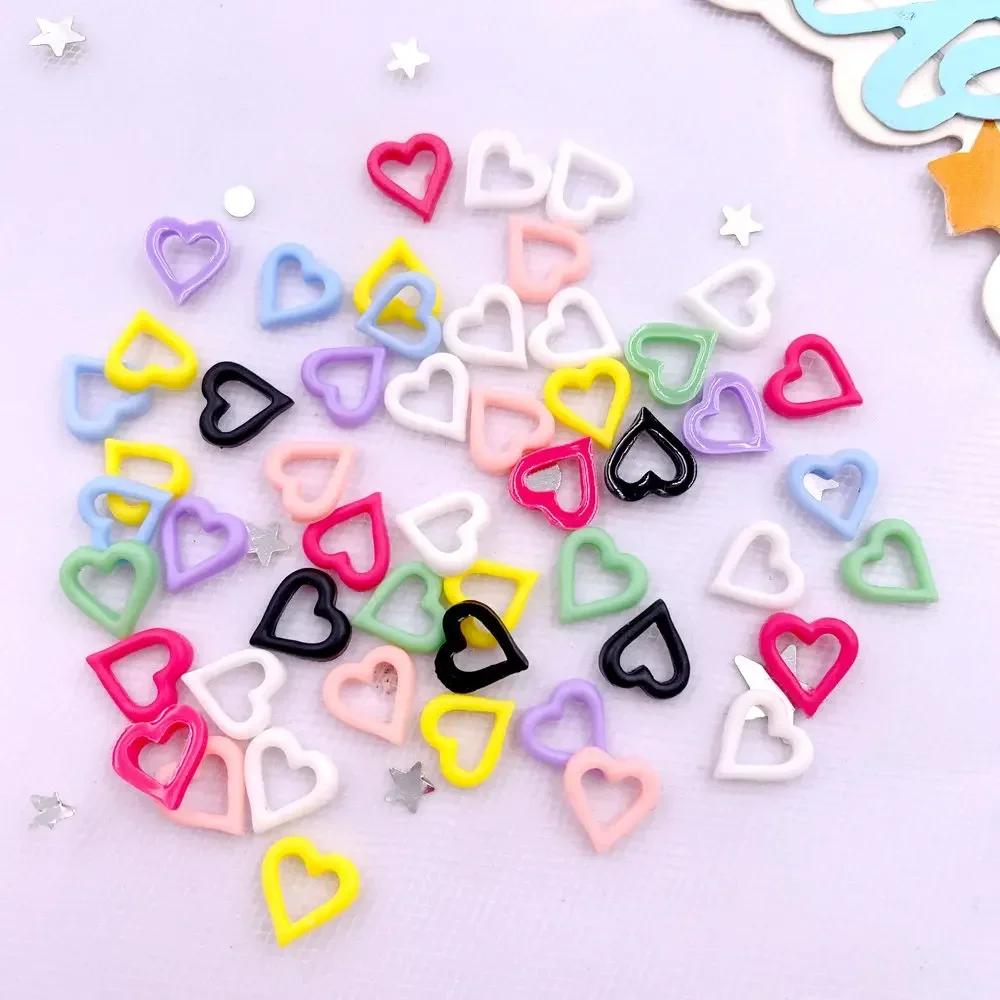 200PCS Mix Colorful Candy Colored Hollow Heart Nail Art Flat Back Scrapbook DIY Wedding Valentine's Day Accessories Decor Crafts