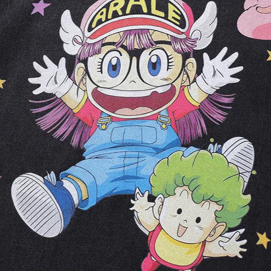 Sweet And Cool Cartoon Printed Washed Short-Sleeved Couple T-Shirt Men'S American Street Retro Trendy Brand Half-Sleeved Backing Tee