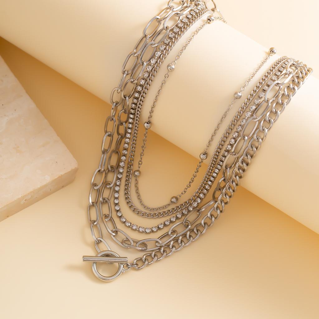 Afneembare 5-laagse Ketting Set voor Vrouwen Trendy Strass Ketting Korte Choker Ketting om de Nek 2023 Mode Sieraden Cadeau