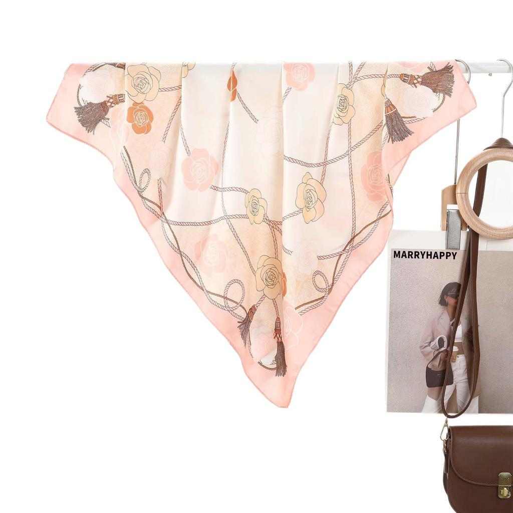 Camellia Print Retro Silk Scarf: Versatile Summer Neck and Head Protector for Women