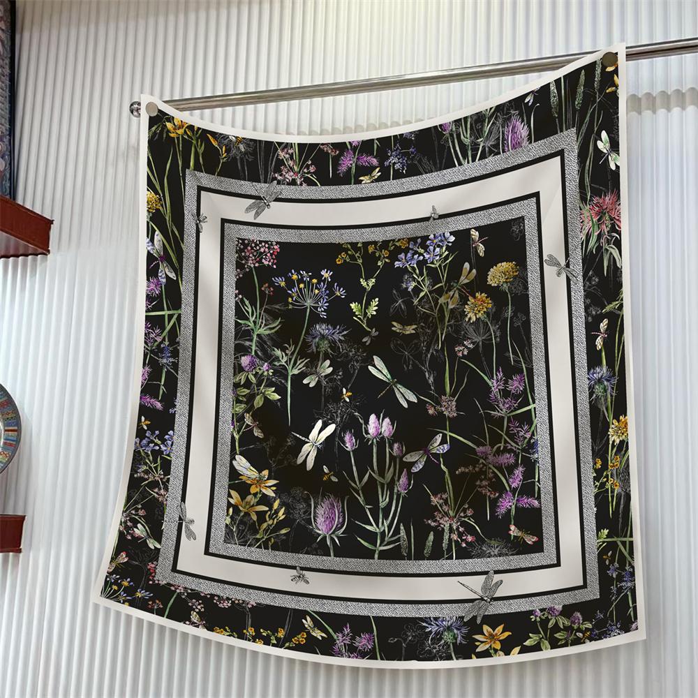 90Cm Square Scarf Women Fashion Floral Twill Silk Scarf Shawl Hijab Luxury Bandana Foulard Neckerchief Head Scarf For Lady