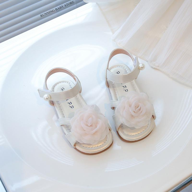 New Princess Shoes Girl Sandals with Tulle Rose Decor Little Girls Dress Shoes for Summer School Runway Performance shoes I05252