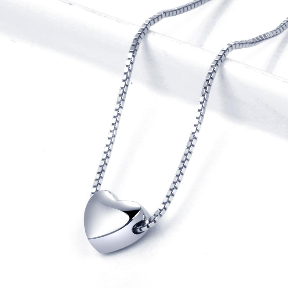 Korean Simple and Exquisite Box Chain Heart-shaped Pendant Necklace S925 Sterling Silver Necklace