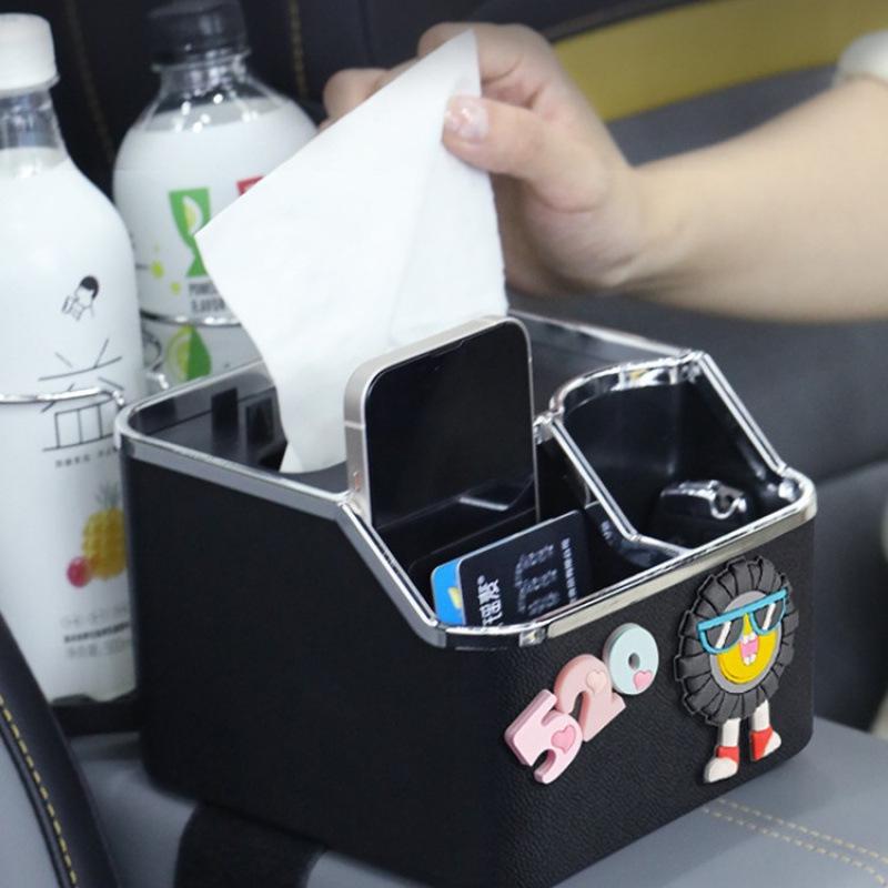 Multifunctional Car Tissue Holder & Storage Box - Cartoon Design