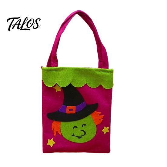 Decorative Halloween Accessory Candy Bags, Non-Woven Trick or Treat Tote Bags with Handles, Bulk Party Supplies Packaging Cute Black Cat Pumpkin Print
