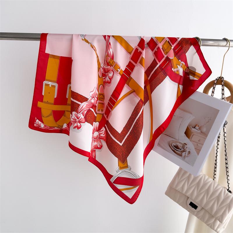 Elegant Spring Floral Silk-Blend Square Scarf - Headscarf & Neck Protection Neckerchief for Women