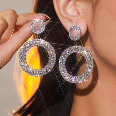 Módní stovky shodných geometrických dutých lesklých náušnic s kamínky, osobnost, přehnané kulaté náušnice, dámské náušnice, 1 pár