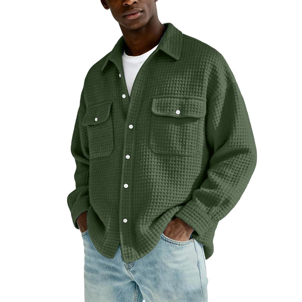 Camisa casual de manga larga con botones y bolsillo para hombre