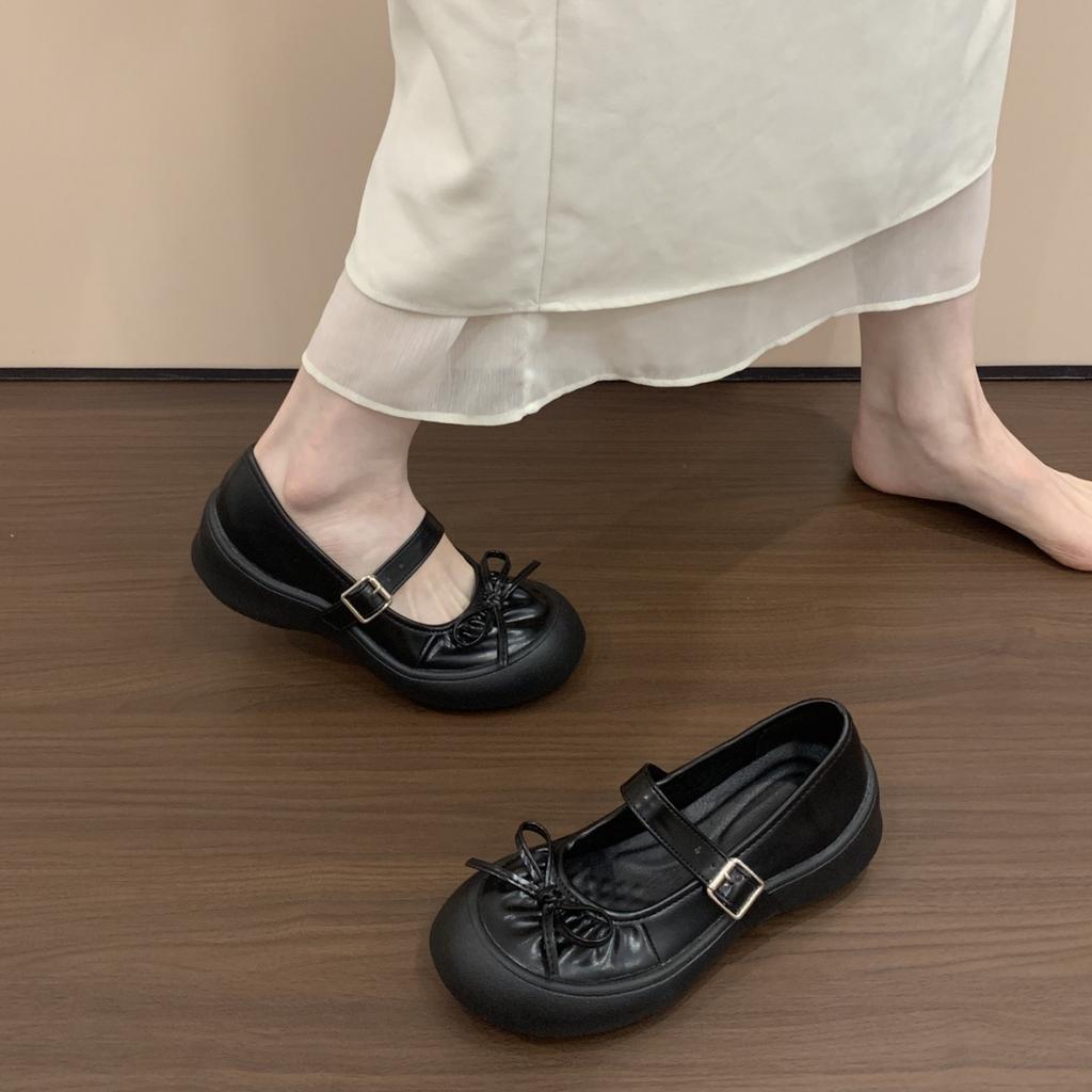 Thick-soled Light-mouth Silver Mary Jane Shoes Women's 2025 New Summer and Autumn Ballet with Skirt Light-mouth Single Shoes Small Leather Shoes