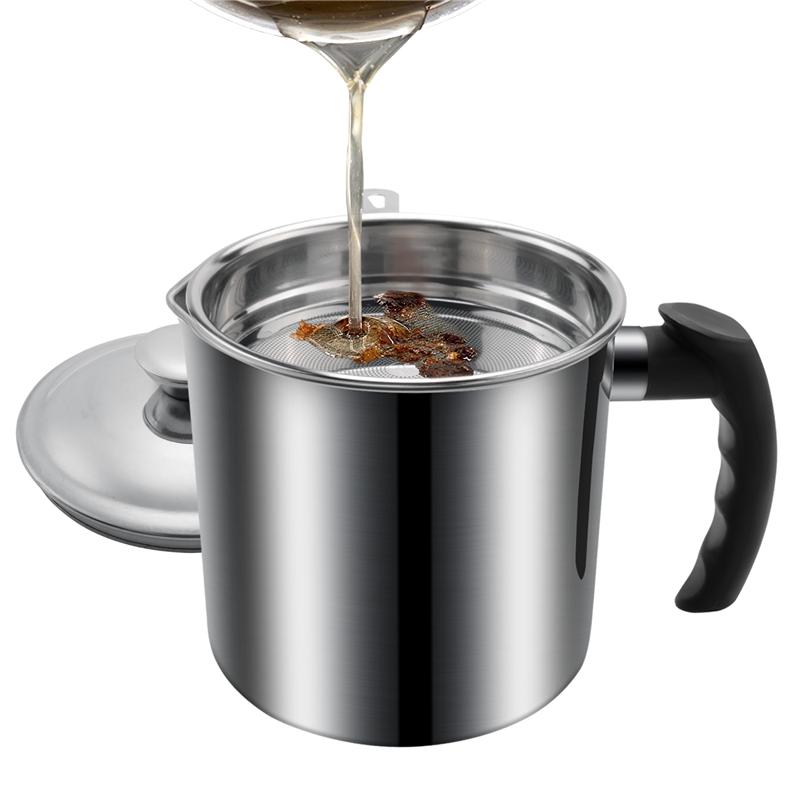 ABBP-Bacon Grease Container With Strainer 48 Oz Stainless Steel Oil Container Oil Can With Lid Easy Grip Handle Oil Can
