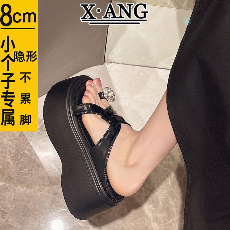 

Beautiful rhinestone set toe slippers women s summer wear thick bottom height increase small man with skirt super high and cool slippers 35