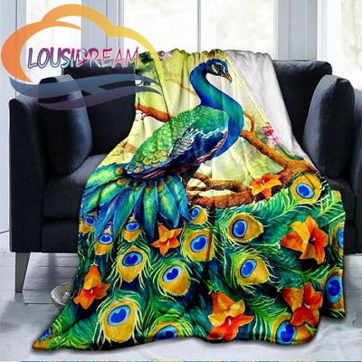 Barevná přikrývka Peacock All Seasons Plyšový Fuzzy Lehký teplý mikrovlákno pro postel/pohovku/kemp{Přizpůsobte si obrázek}