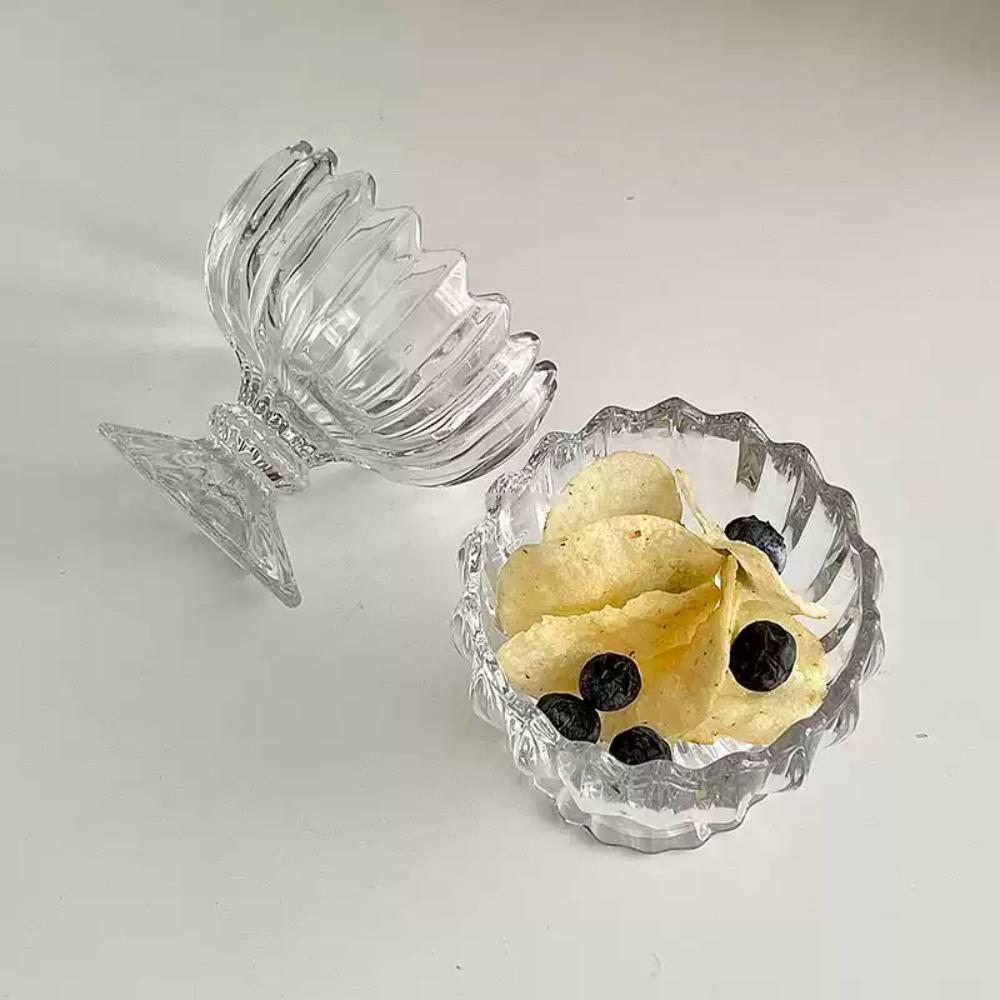 High Legged Glass Bowl Korean Ins Transparent Flower Shape Restaurant Homehold Tableware Ice Cream Dessert Fruit Yogurt Bowls