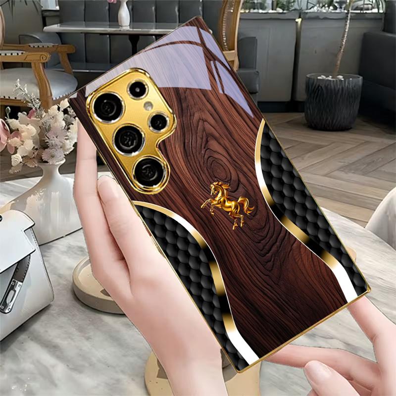 Luxurious and Noble Steed Electroplated Golden Phone Case For Samsung S22 Ultra S21 S20 FE S23Plus S24 S25 S26 Note20 Back Cover