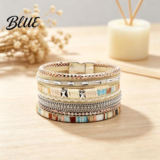 Bohemian Bracelet Braided Multi-Layered Faux Leather Rope Casual with Square