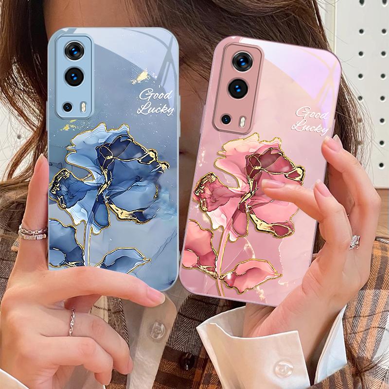 Pink Marble Flower Texture For Vivo Y76 16 55 V29 Lite 5G 25 23 30 iQOO Z9X 12 Pro Neo X200 100 90 60 Tempered Glass Phone Case