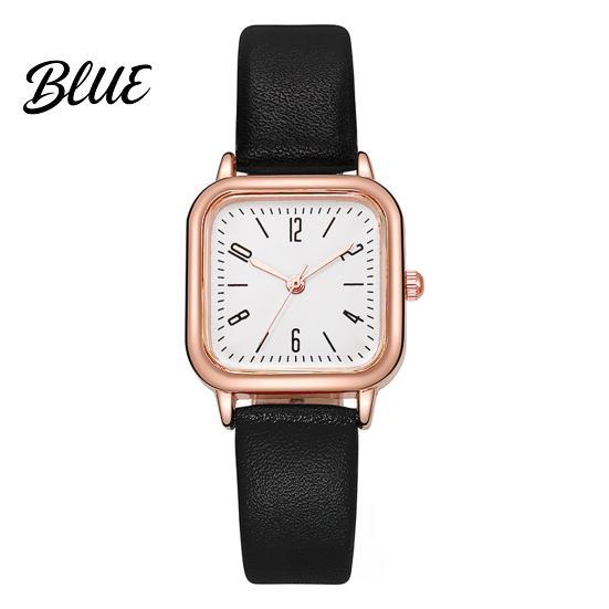 Quartz Movement Watch Women Square Dial Faux Leather Strap Ladies