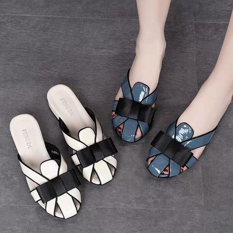 Fashion Flat Sandals Woman Fashion Slippers for Women Designer Bow Summer New 2024 Authentic Leather Shoes Elegant Mirror Luxury Slipper