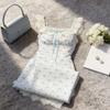 Spring Sweet and Thin Flying Sleeves Long Dress Trendy Waist Floral Dress Women's Coffee Break French Square Collar New