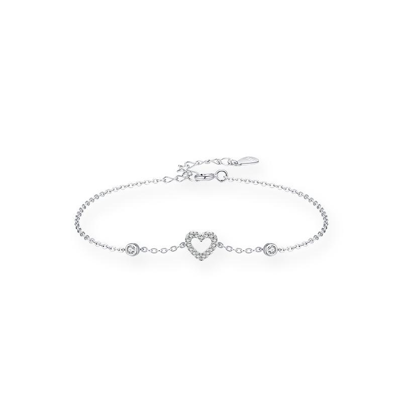 Moissanite 925 Sterling Silver Heart-shaped Hollow Bracelet Romantic Heart-shaped Bracelet Temperament Elegant Wedding Gift 925 silver