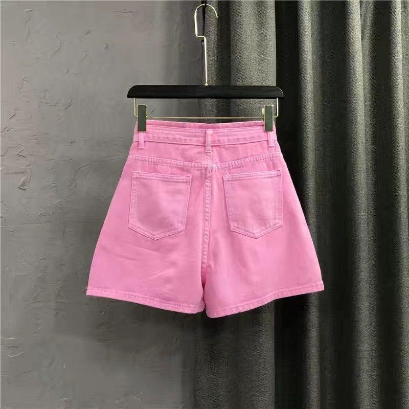 Women's Pink Wide-Leg High-Waist Denim Shorts - Summer 2026 Collection