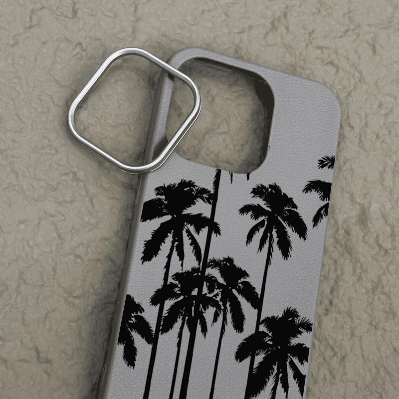 Schwarze Kokosnussbaum-Print-dünne, stoßfeste, weiche TPU-Telefonhülle für iPhone 16 Pro Max 15 Pro 14 13 12 11 Linsenschutzhülle aus mattem Leder