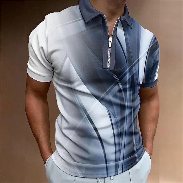 Trendy Short Sleeve Zip Polo Shirt, Casual Modern Top for Men