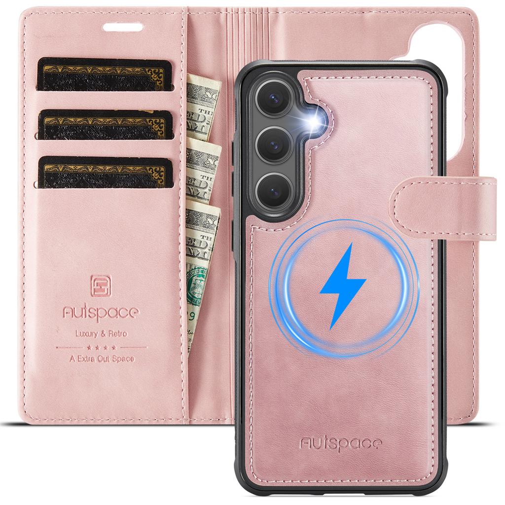 2-in-1 Magnetic Detachable Wallet Case for Samsung Galaxy S24/S24 Plus/S24 Ultra - PU Leather, Card Slots, Wireless Charging, 360° Protection