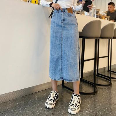 Elegant Classic Woman Split Mid-length Female Summer High Waist Loose Thin Package Hip Skirt Versatile Comfortable Fashion Denim Bustier Skirt