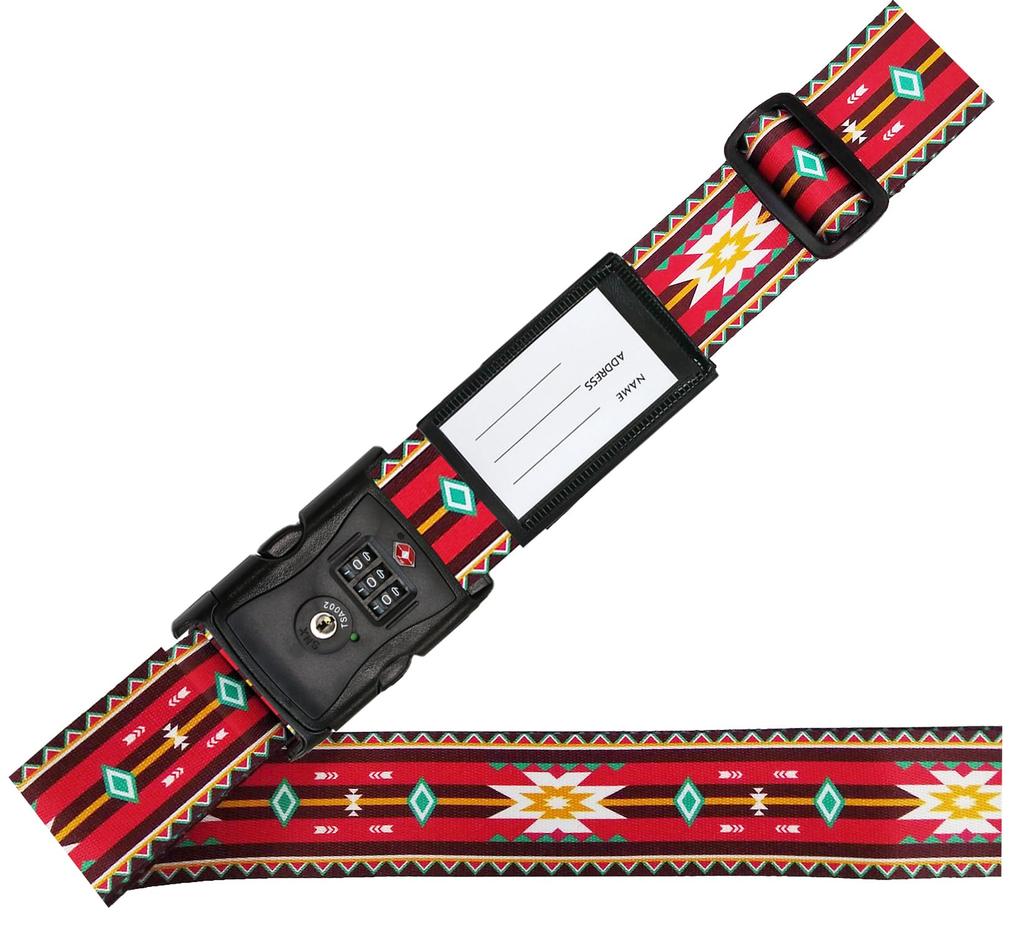 VANGARD Suitcase Belt secures includes name made in native TSA with - One-touch, convenient, luggage, tag, durable, Japan, stylish, pattern, red,