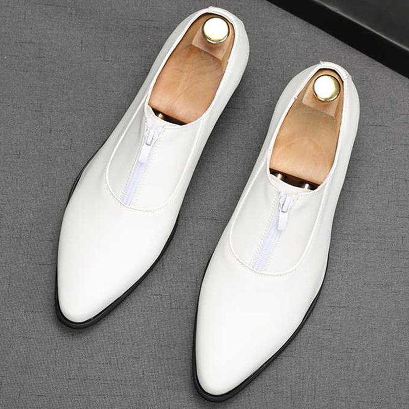 Fashion New Luxury Classic Men Black White Zipper Design Casual Shoes Male Flats Loafers Homecoming Wedding Dress Prom Zapatillas Hombre