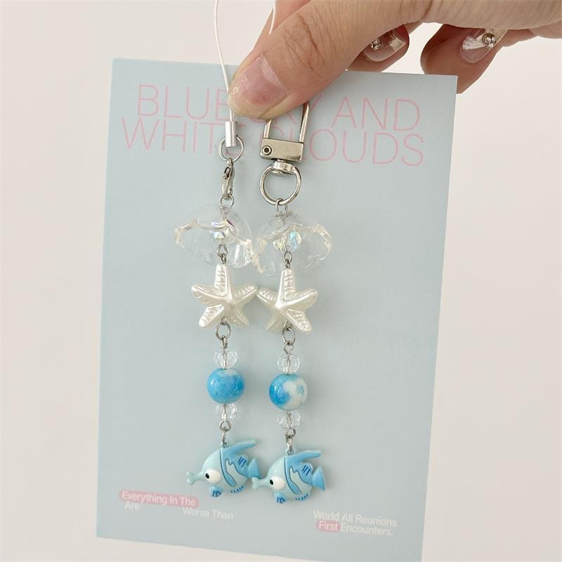 Cute Clownfish Starfish Wind Chimes Phone Lanyard Strap Keyring Pendant Anti Lost Phone Chain Bag Ornament Cell Phone Charm Gift