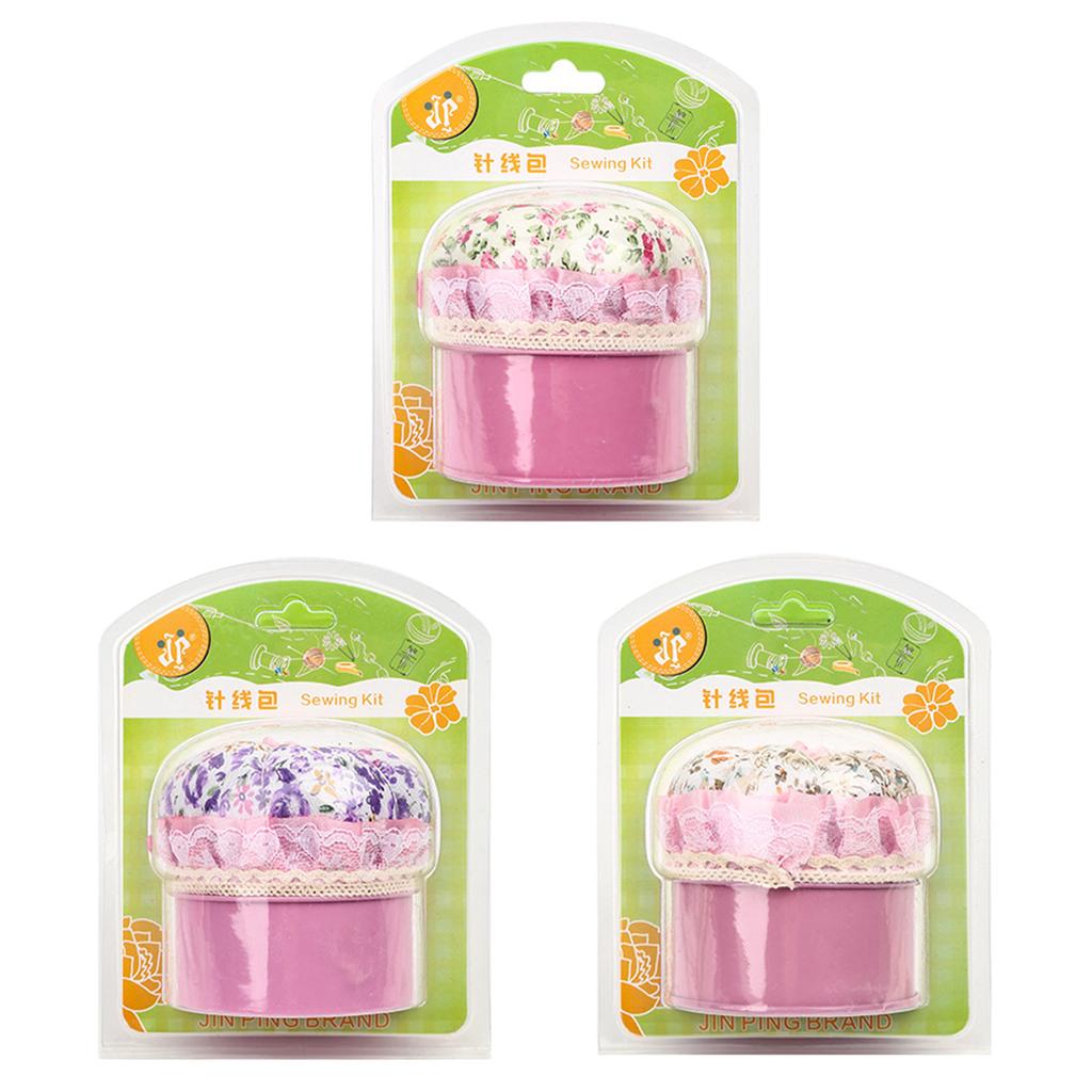 Metalowe pudełko do szycia z wiekiem z poduszką na szpilki z kwiatowym nadrukiem Pudełko na akcesoria do szycia do szycia, rękodzieła, robótek ręcznych