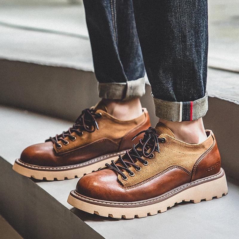 British Style Men's Work Shoes American Thick Soled Casual Shoes Men's Leather Trendy Shoes Retro Style  Luxury Shoes