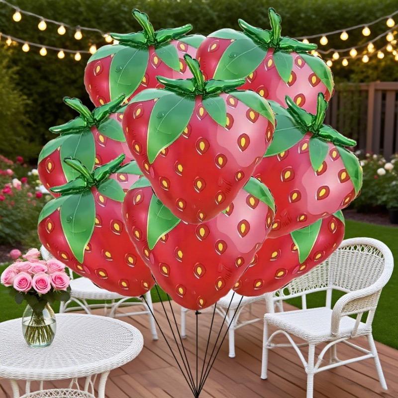 

8 new strawberry aluminum film balloons, perfect for birthday party decoration, theme party decoration balloons, and shooting backgrounds