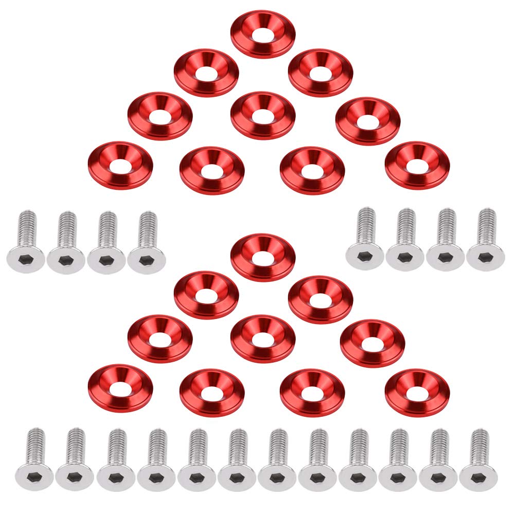 20 Pairs Fender Washer Bolts Screws Aluminum Alloy Bumper Fender Washer Bolts Screws Engine Anti-Theft Cap Holder No LOGO (Red)