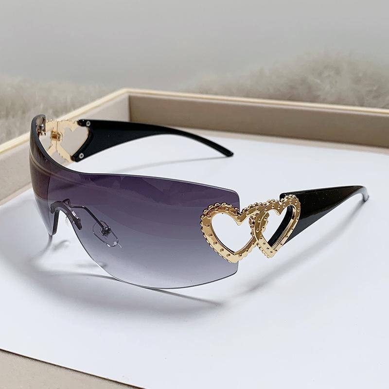 Internet celebrity one-piece double love fashion sunglasses European and American ins frameless sunglasses Y1K women's style glasses