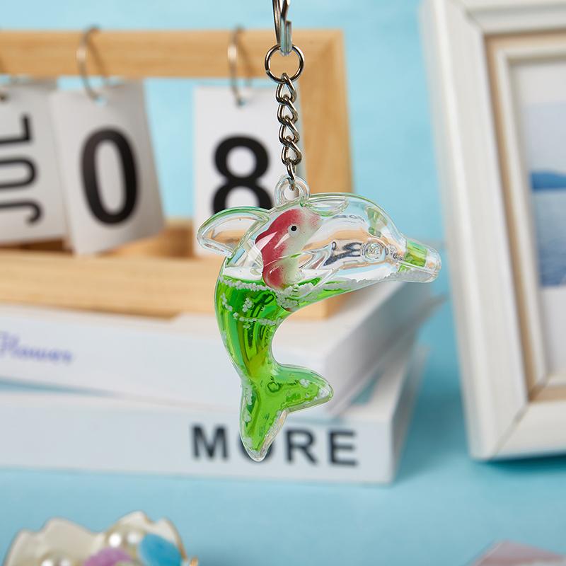 Kawaii Delphin Schlüsselanhänger für Autoschlüssel, schwimmende Flüssigkeit, süßer Wal, Ozean-Anhänger, Zubehör, Schlüsselanhänger, Damen, Taschenanhänger