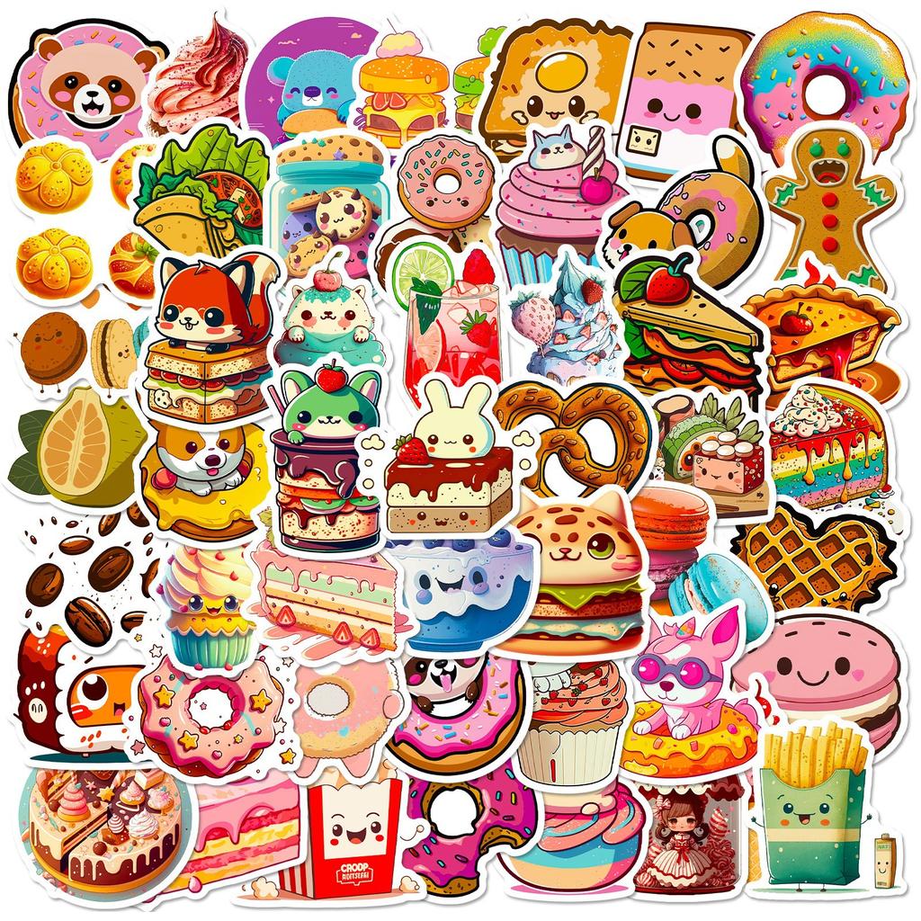 50 Animal Food Donut Stickers New Product Cute Donuts Children Cartoon Stickers